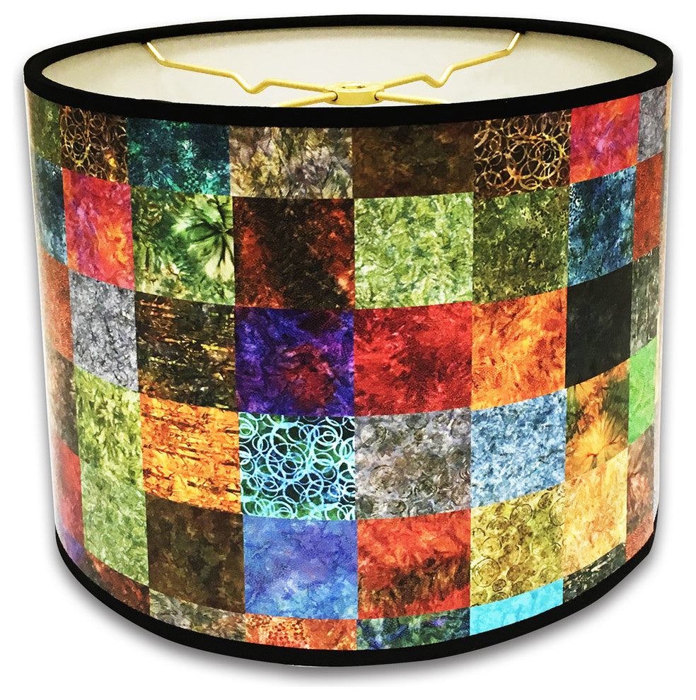 Multi-Colored Square Patchwork Hard Back Lampshade, Multi-Colored, 10"x10"x8"