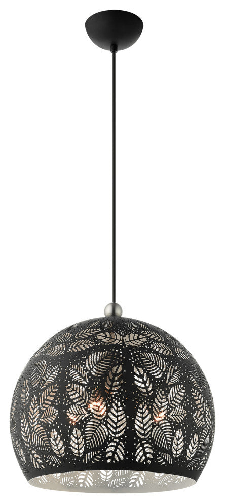 Livex Lighting Chantilly 3 Light Black, Brushed Nickel Accents Medium Pendant