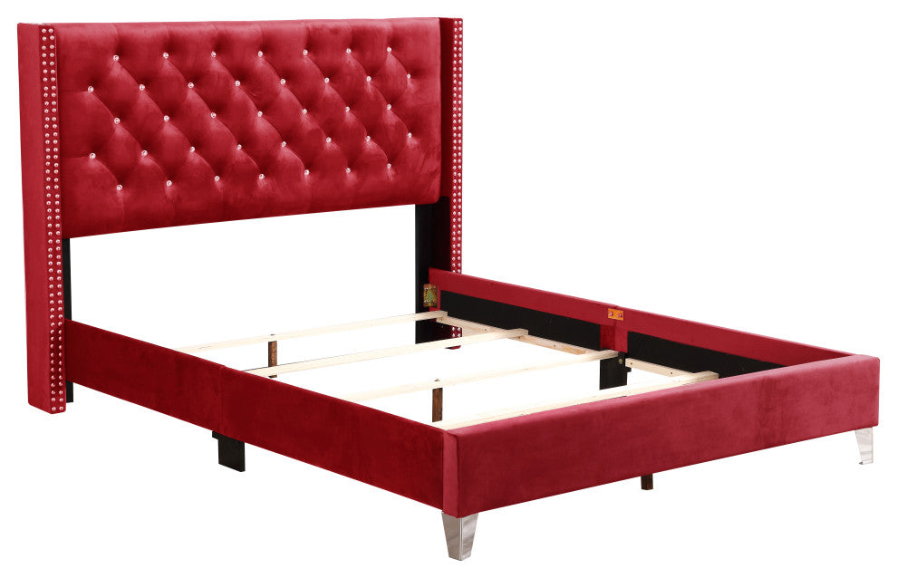 Chester Upholstered Velvet Bed, Cherry, Full