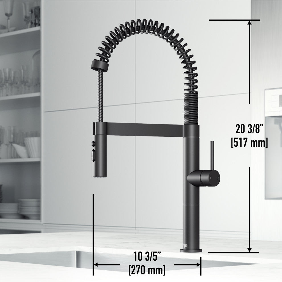 VIGO Edison Pro 20" H Single Handle Pull-Down Sprayer Kitchen Faucet, Matte Black
