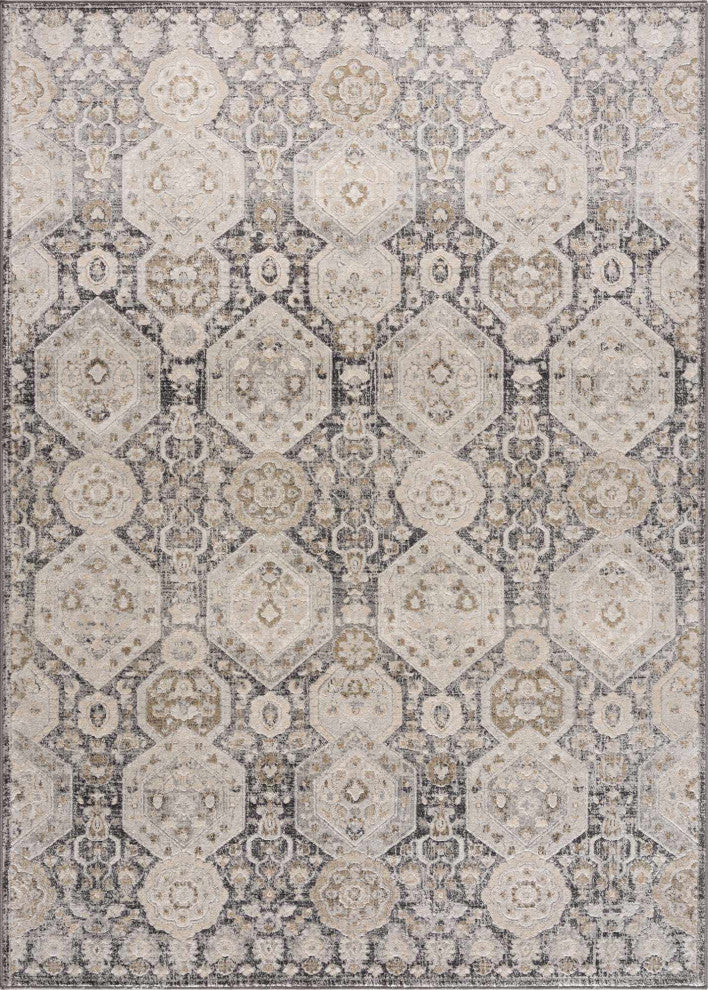Hauteloom Parkerfield Blue Area Rug, Beige/Black/Charcoal, 5'3"x7'3"