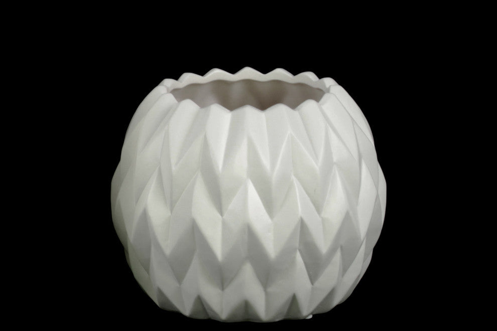 Ceramic Vase, Matte White, 6.75"x6.75"x5.5"