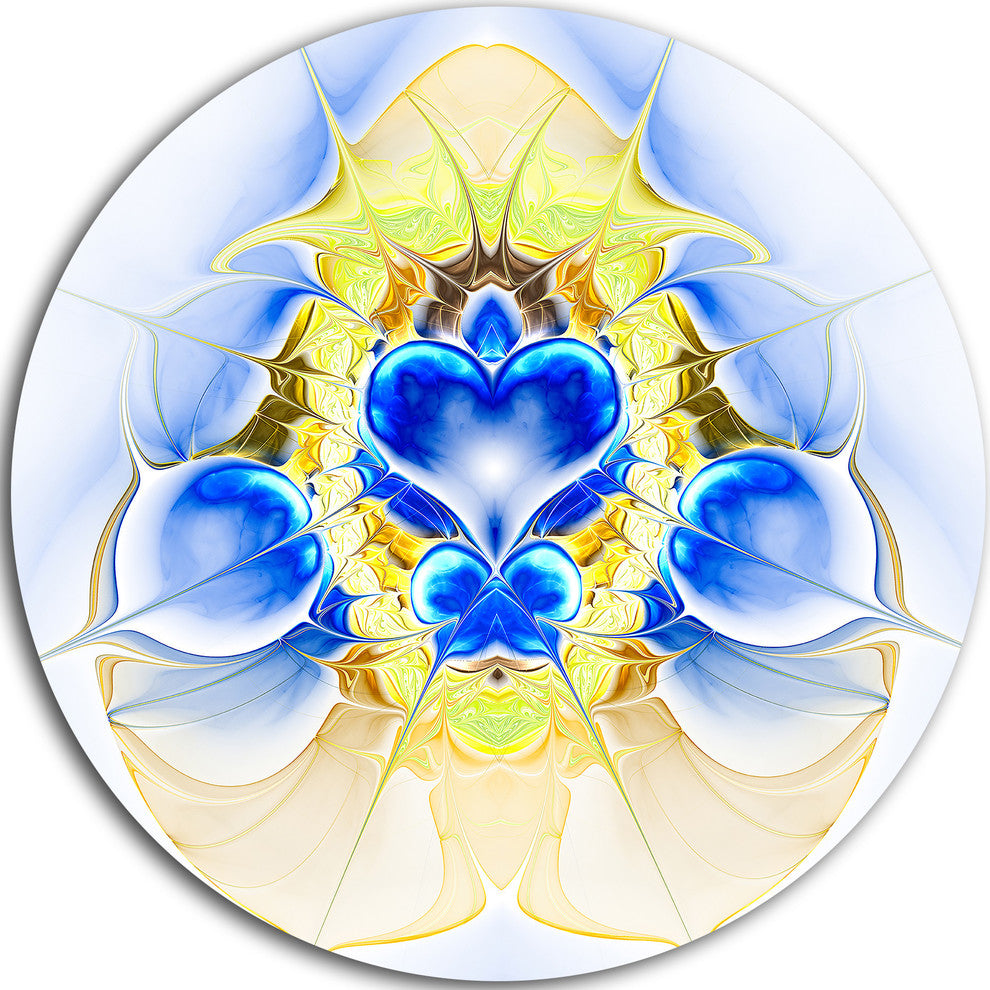 Cold Extraterrestrial Fractal Heart Blue, Floral Round Wall Art, 23"