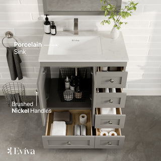 Eviva Happy 30"Wx18" Bathroom Vanity, White Carrara Quartz Countertop