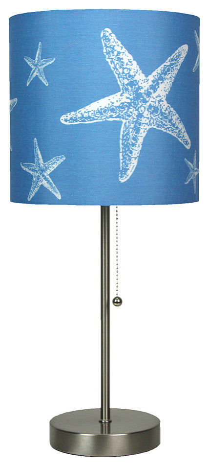 Brushed Nickel Finish Table Lamp With Coastal Blue Starfish Shade