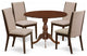 5 Pc Dining Set, Mahogany Wood Table, 4 Light Tan Upholstered Chairs, High Back