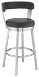 Kobe 30" Swivel Bar Stool, Stainless Steel Finish and Black Faux Leather