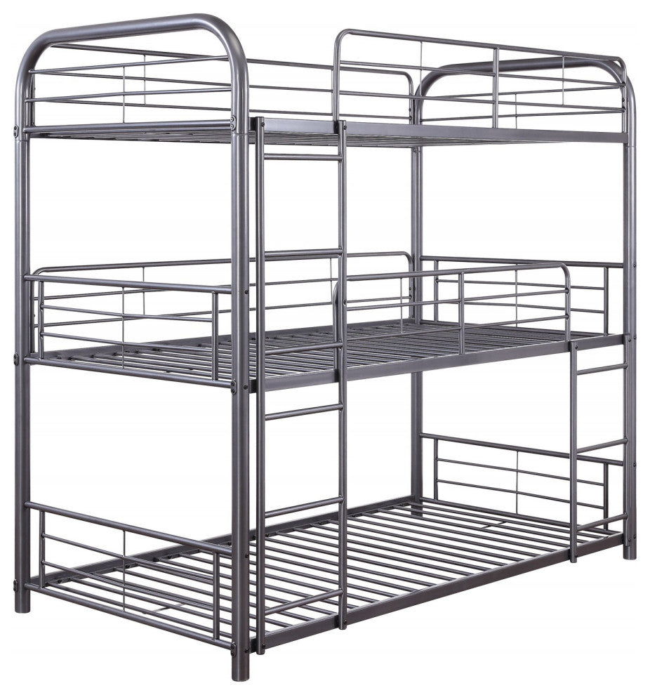 HomeRoots 42" X 79" X 74" Gunmetal Metal Triple Bunk Bed Twin