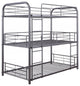 HomeRoots 42" X 79" X 74" Gunmetal Metal Triple Bunk Bed Twin