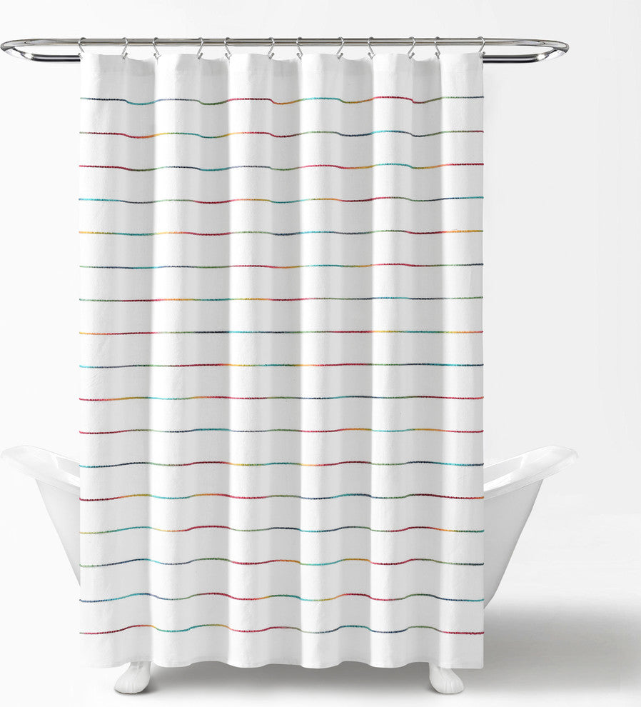 Ombre Stripe Yarn Dyed Cotton Shower Curtain, 72"x72", Rainbow