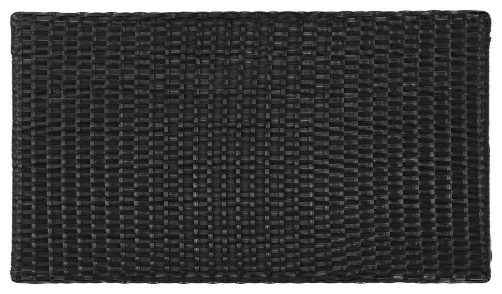 GDF Studio 4-Piece Clayton Outdoor Black Wicker Chat Set With White Cushion