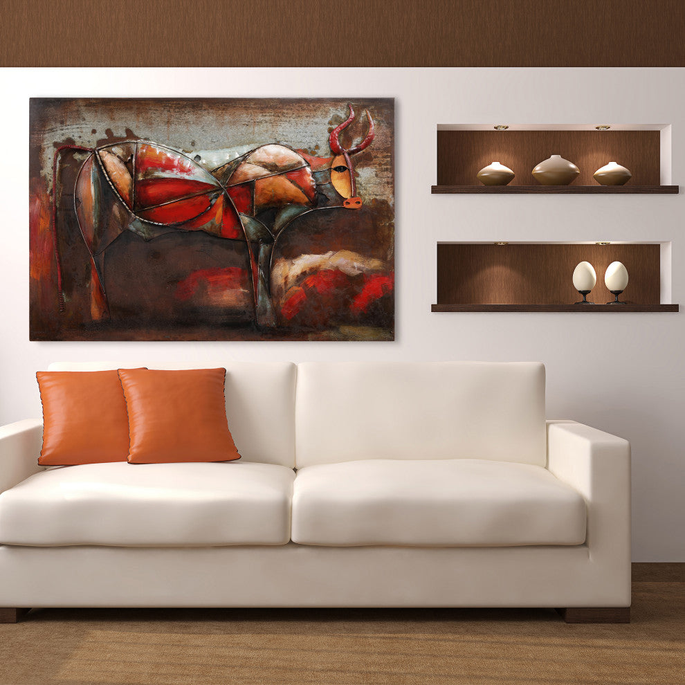 "Bullish" Primo Mixed Media Hand Painted Iron Wall Sculpture
