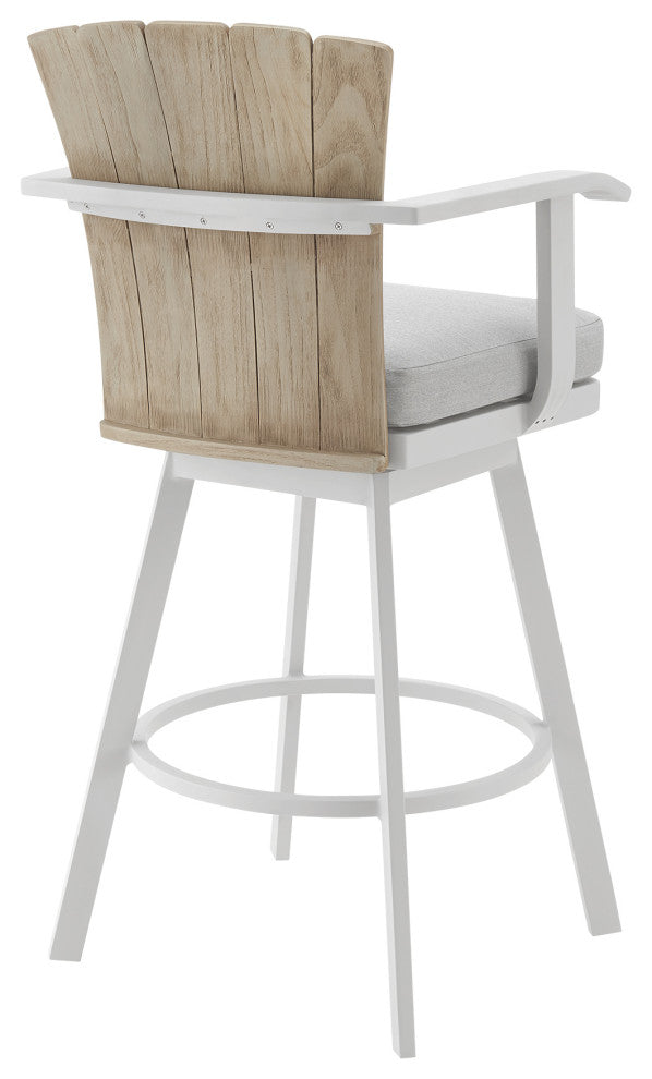 Hazel Outdoor Patio Swivel Counter Stool Aluminum Teak Wood/Argent Gray Cushions