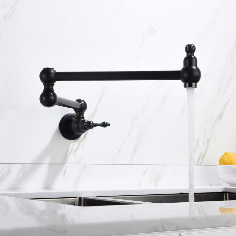 Wellfor Wall Mount Pot Filler Kitchen Faucet With 4 GPM Flow Rate, Matte Black