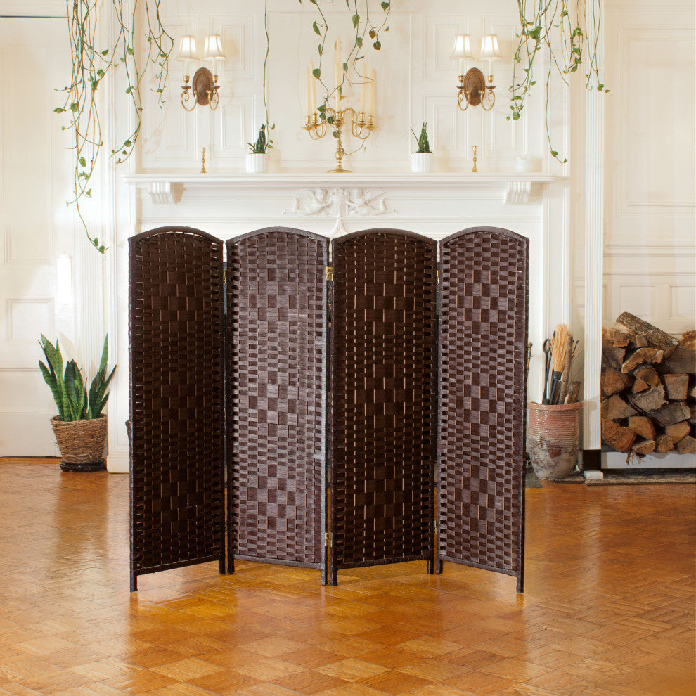 4 ft. Short Diamond Weave Fiber Room Divider Dark Mocha 4 Panel