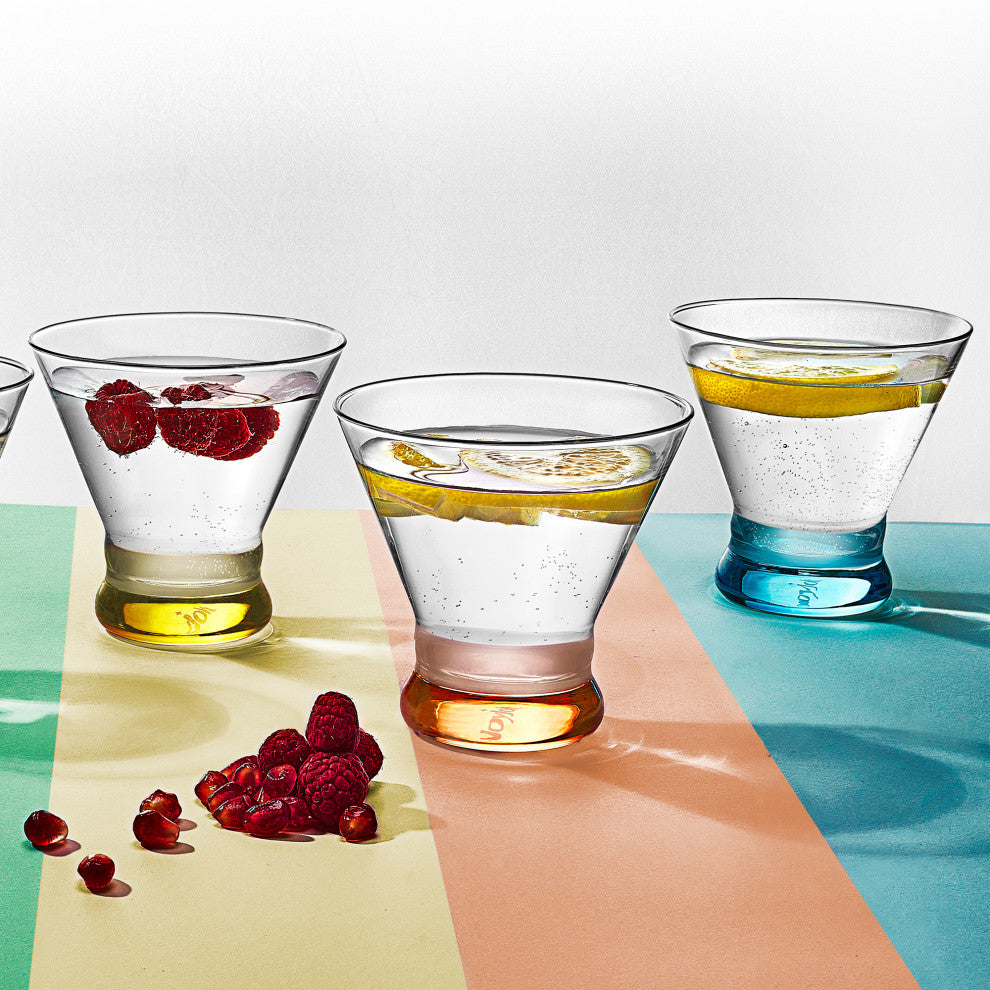 Hue Colored Stemless Martini Glasses 7 oz, Set of 6