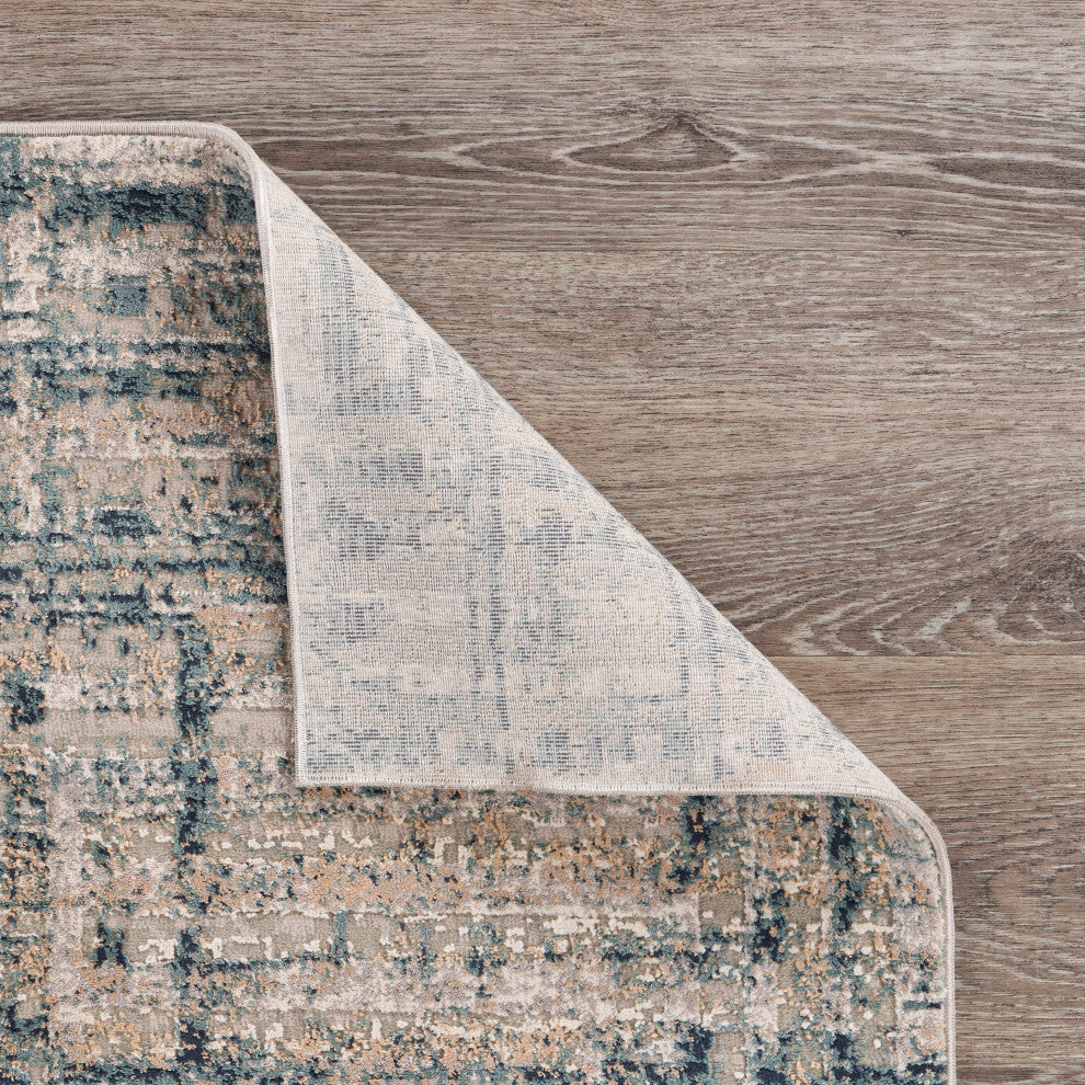 Distressed Geometric Wave Contemporary Area Rug, 5'3" X 7'6"