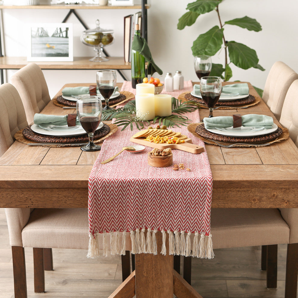 Tango Red Handloom Chevron Table Runner 15x108