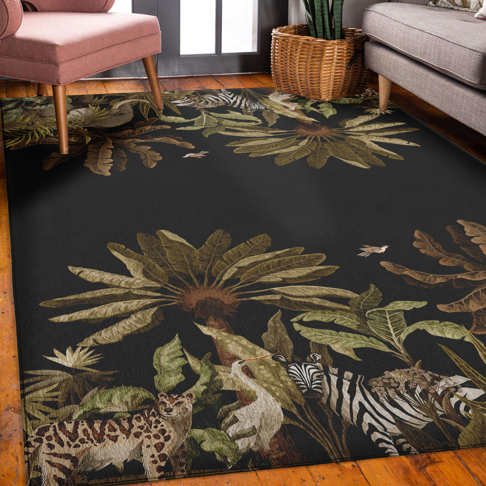 Indoor/Outdoor Tropics TC8 Black Machine Washable 3' x 5' Rug