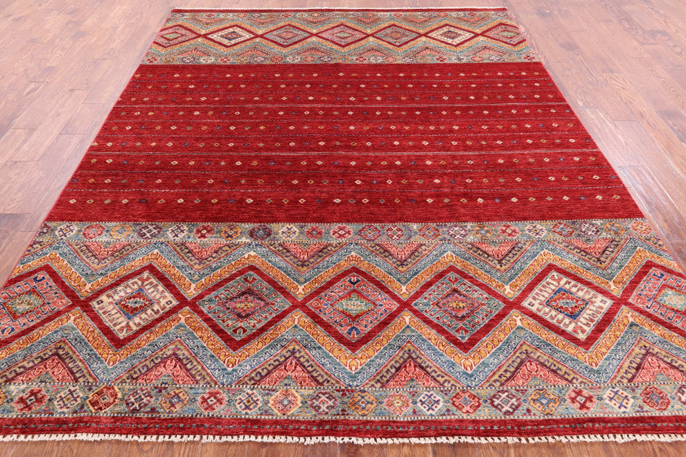 8' 0" X 9' 9" Hand-Knotted Khorjin Super Kazak Wool Rug Q10744