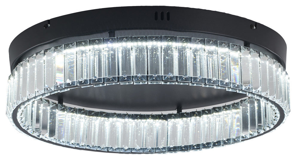 1-Light Black Dimmable LED Flush Mount With Clear Crystals