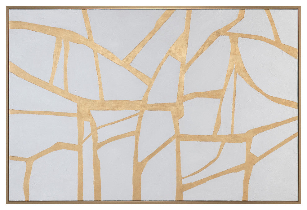 Gold Lines Canvas Wall Art With Gold Frame