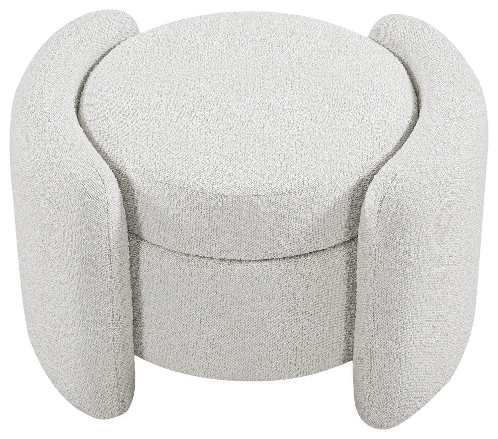 Horizon Boucle Fabric Upholstered Ottoman, Cream