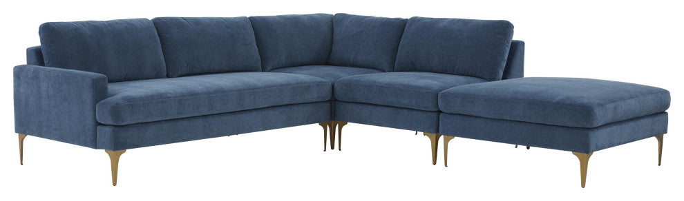 Serena Blue Velvet Large Right Arm Facing Chaise Sectional