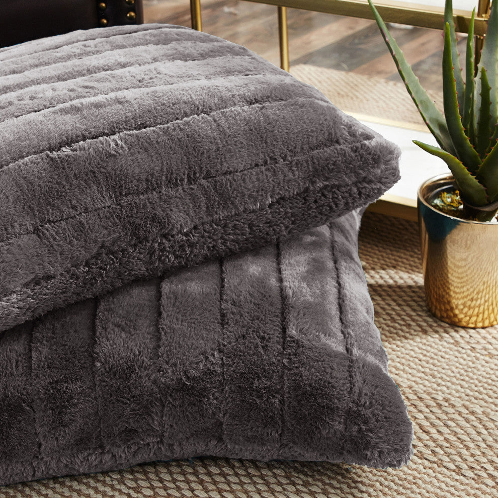 Super Mink Throw Pillow Covers Set of 2, Silver Grey, 26''x26''