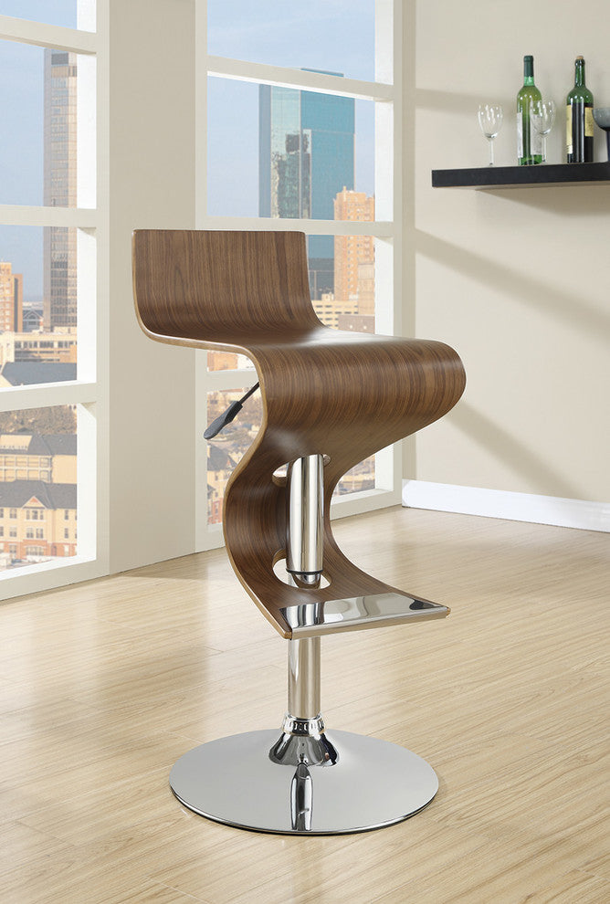 Modern Walnut Adjustable Bar Stool Chair With Chrome Base