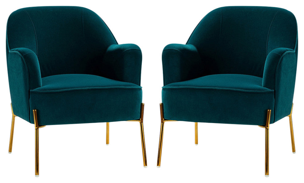 Nora Upholstered Velvet Accent Chair With Golden Base Set of 2, Teal