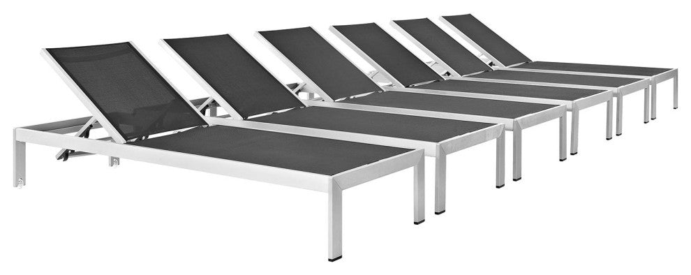 Shore Chaise Outdoor Patio Aluminum 6-Piece Set, Silver Black