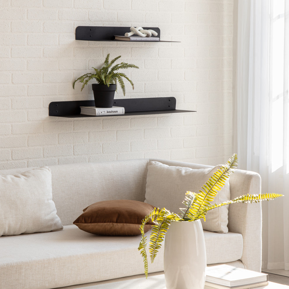 Saffron Fabs Metal Wall Shelves, Black, 2 Piece Set: 24x8 & 36x8