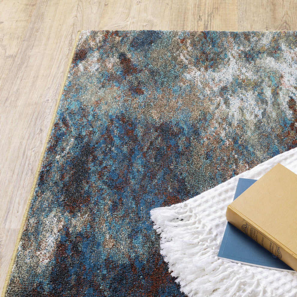 Vander Imperial Blue/Gold Power-Loomed Area Rug, 9'10"x12'10"