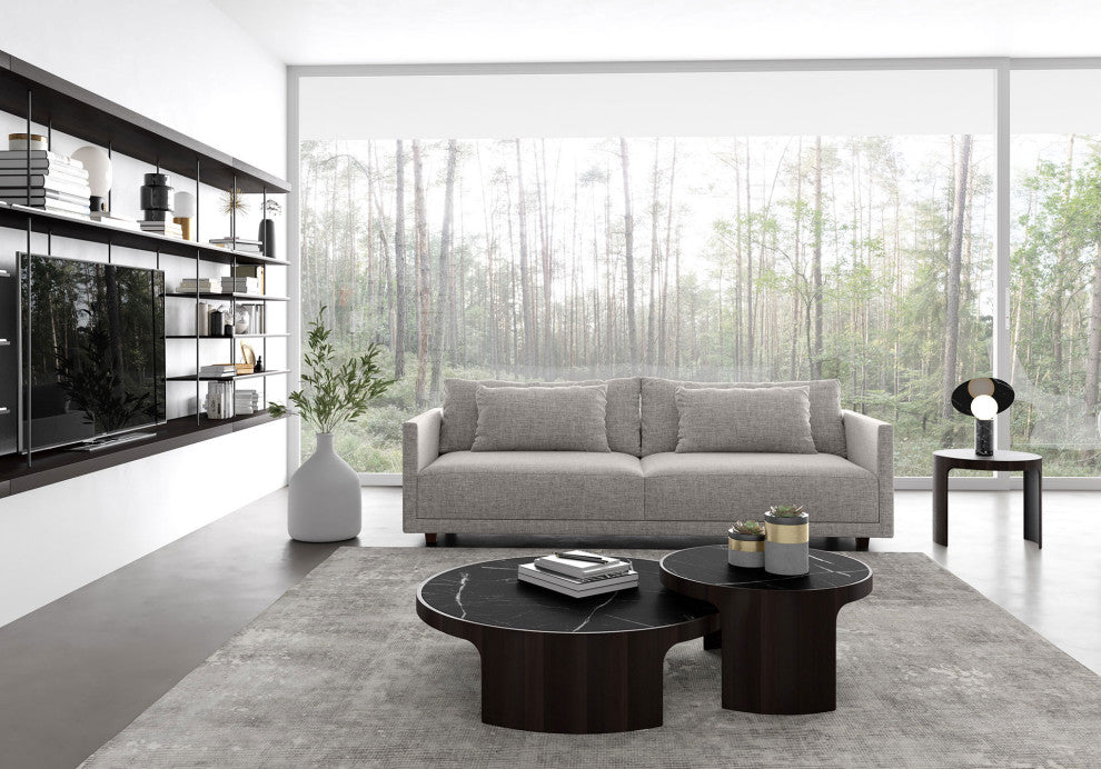 Oliver Nesting Coffee Tables, Smoked Oak and Black Marble Ceramic