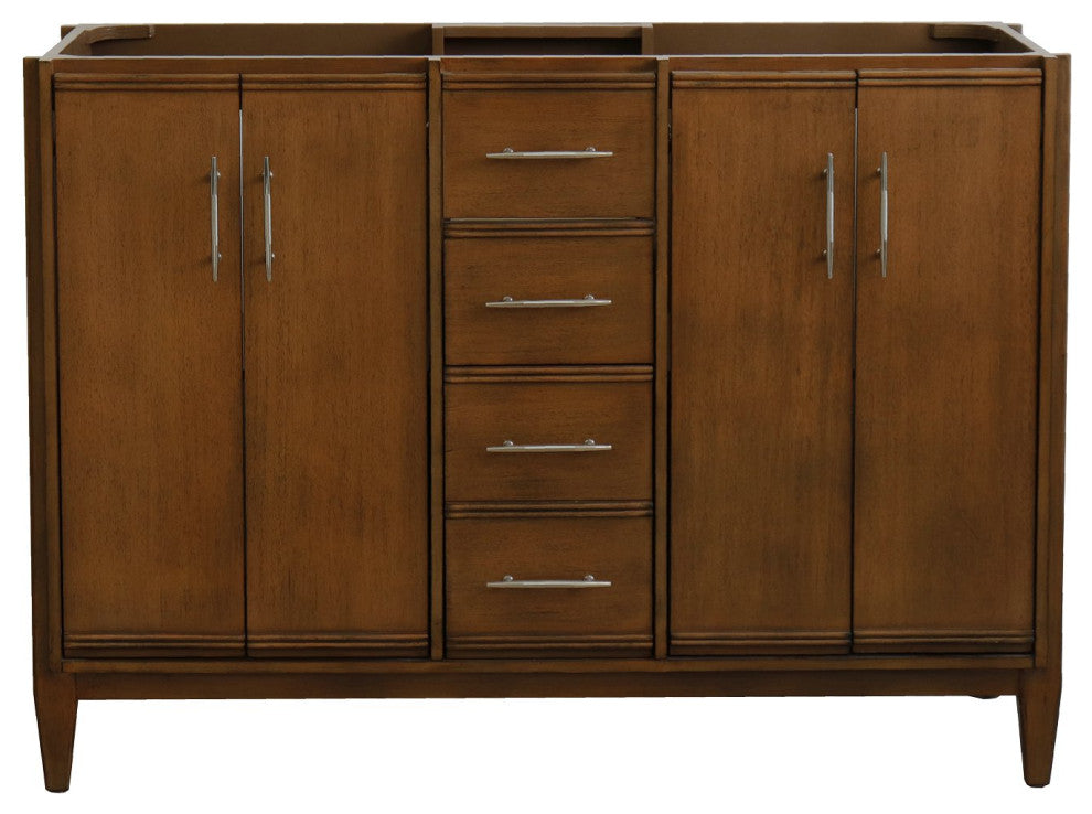 48" Double Sink Vanity, Walnut Finish - Cabinet Only