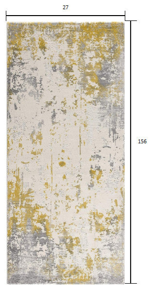 13' Runner Gold Abstract Dhurrie Runner Rug