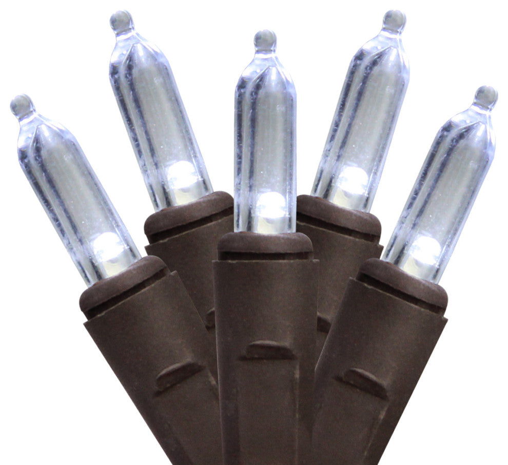Cool White LED Mini Christmas Lights, Brown Wire, Set of 100