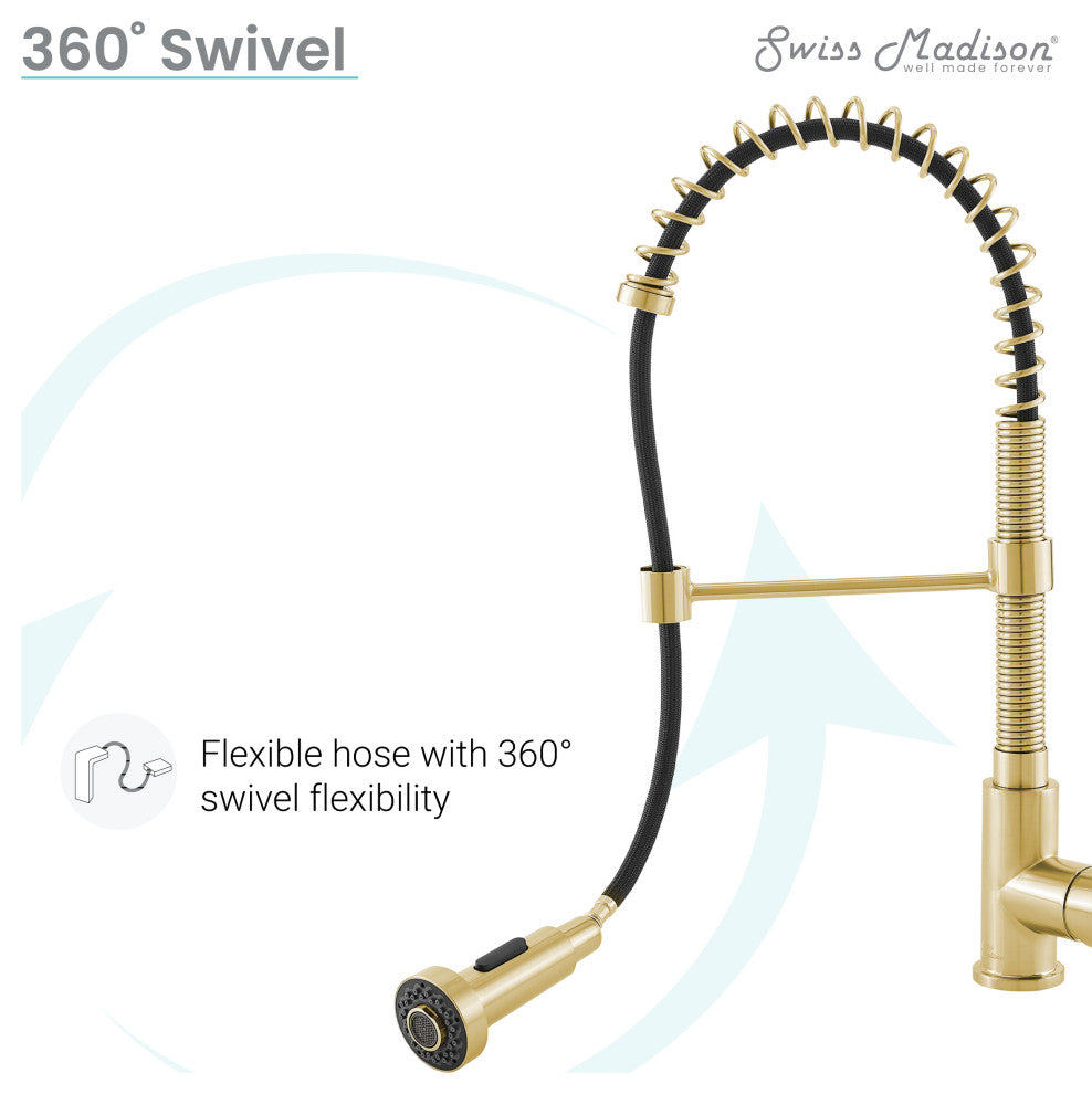 Nouvet Single Handle, Pull-Down Kitchen Faucet 18"H, Brushed Gold