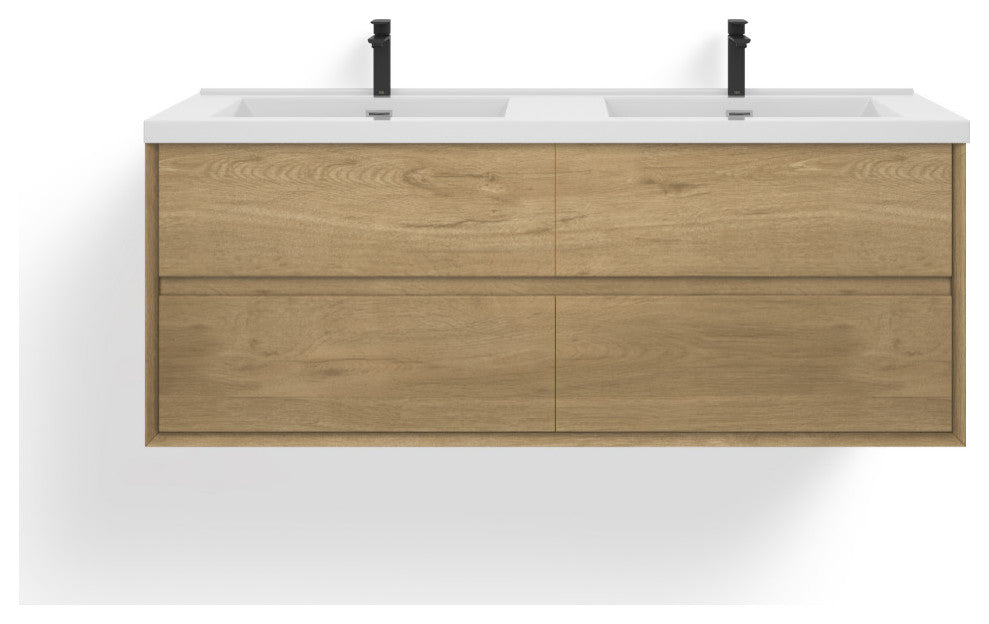 The Daria Bathroom Vanity, White Oak, 60", Double Sink, Wall Mount
