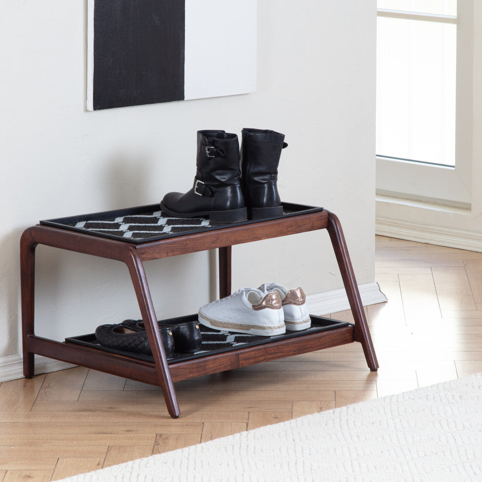 Double-Tier Brown Stand With 2-Pair Rubber Boot Trays San Tropez