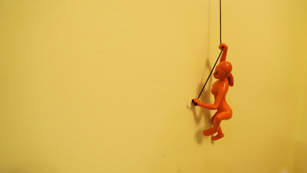 Climbing Woman in Blue, Large Orange