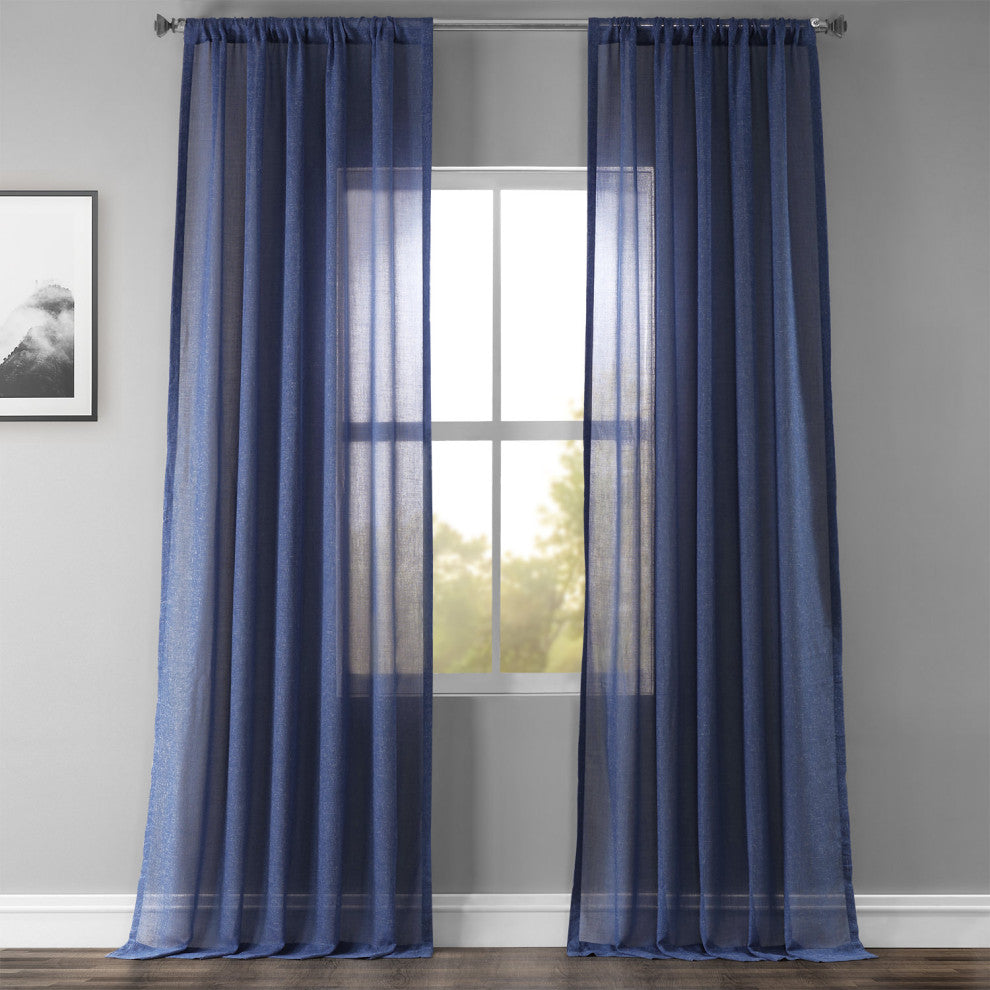 Faux Linen Sheer Curtain Single Panel, Blue Lapis, 50"x96"
