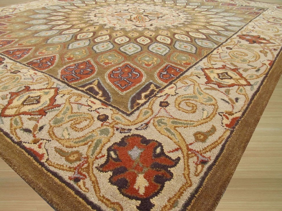 EORC Hand-tufted Wool Brown Traditional Oriental Gombad Rug, Rectangular 5'x8'