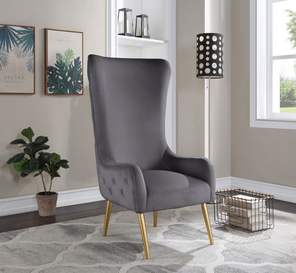 Alexander Velvet Upholstered Accent Chair, Gray