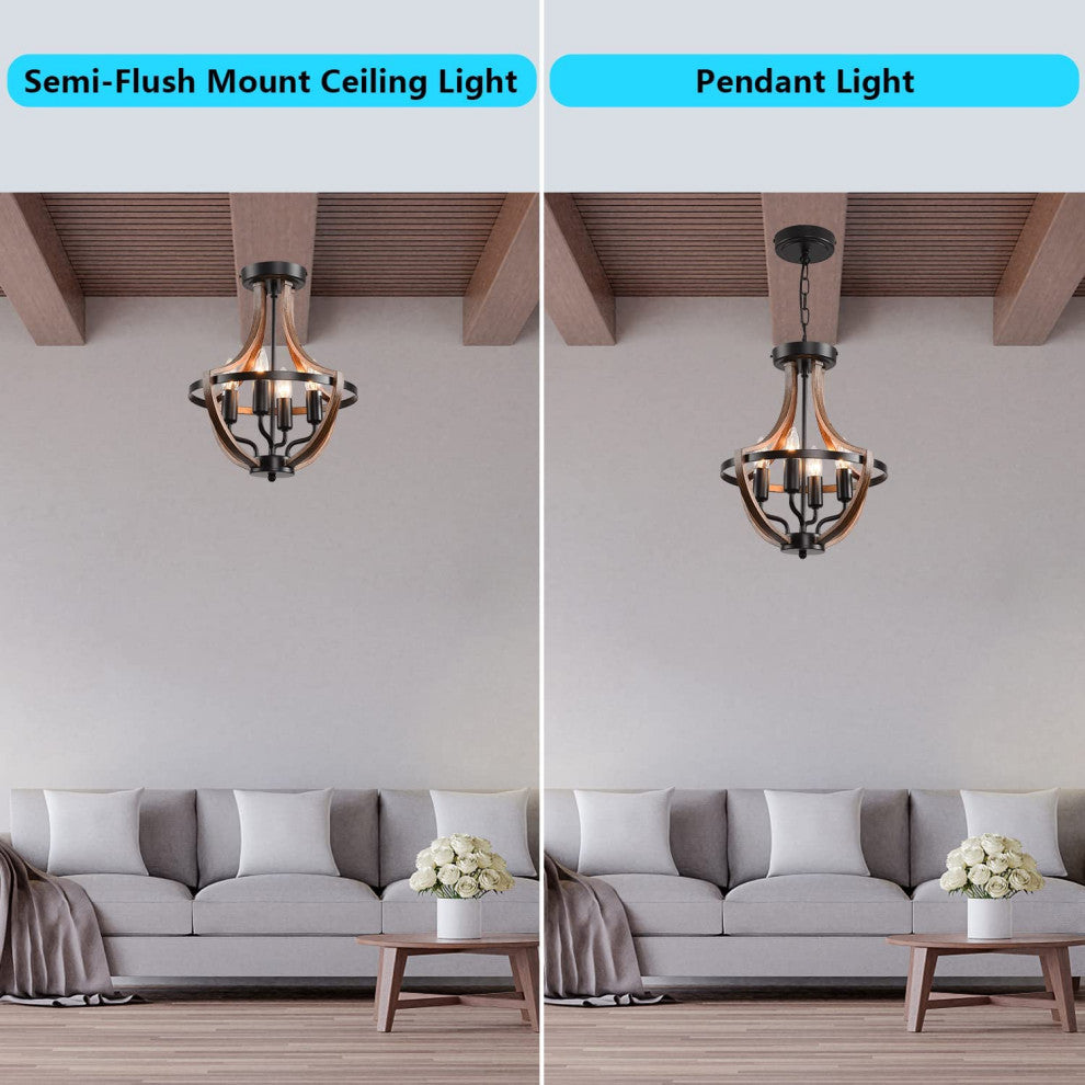 4 Light Farmhouse Hanging Pendant Lighting Rust Flush Mount Ceiling Chandelier