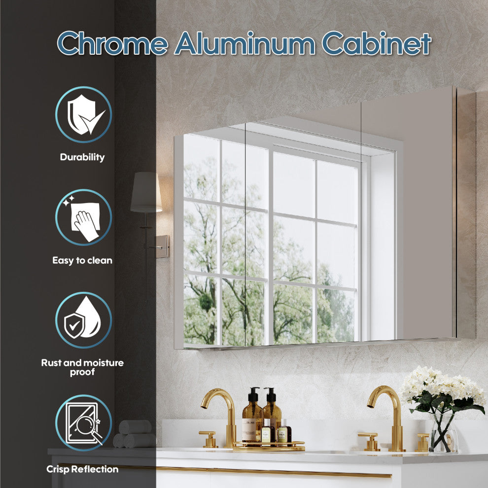 Recessed/Surface Mount Bathroom Medicine Cabinet, Soft-Close Blum Hinges, 48"x30", Triple Swing