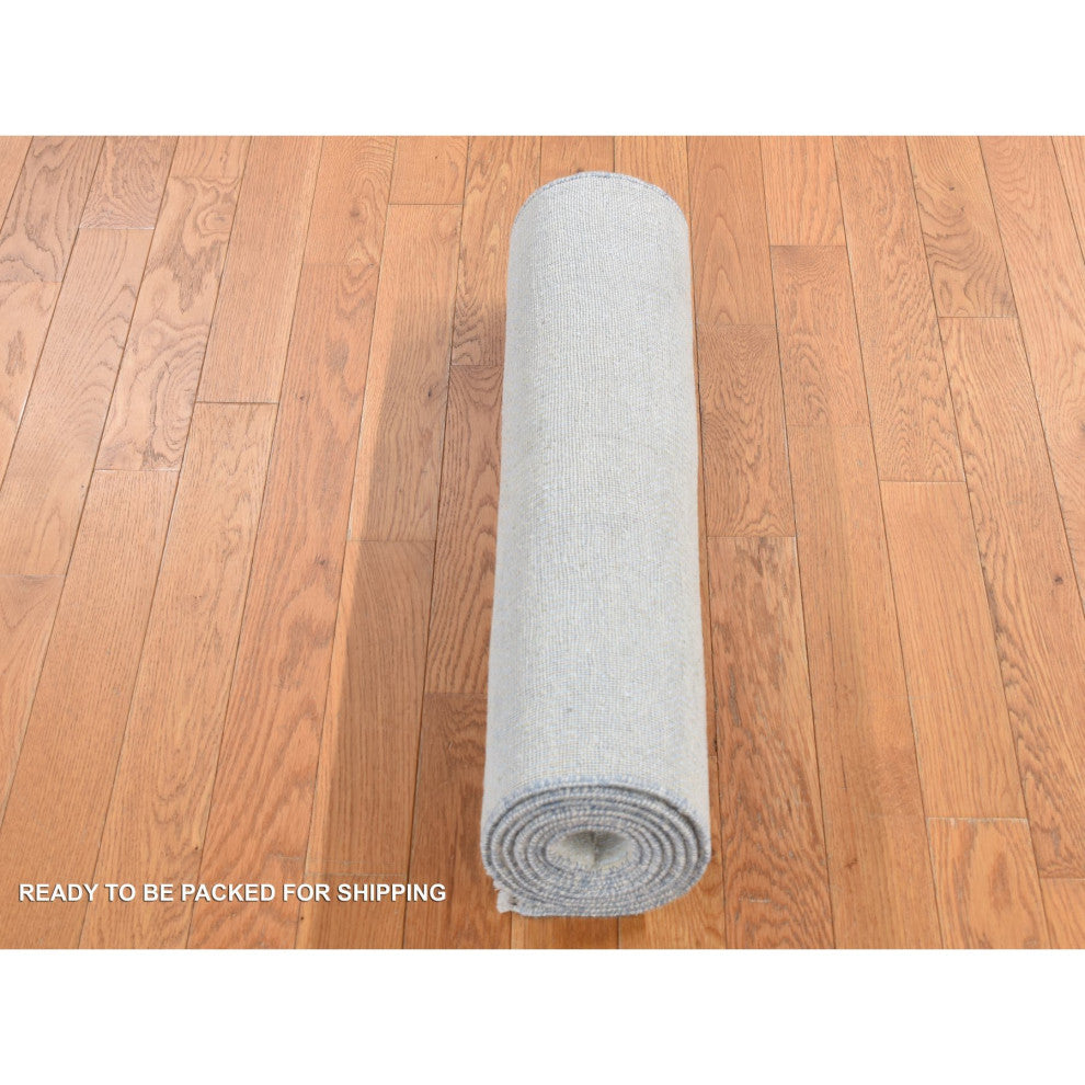 Ivory, Grass Design Gabbeh, Wool and Silk, Hand Knotted, Runner Rug, 2'7"x8'4"