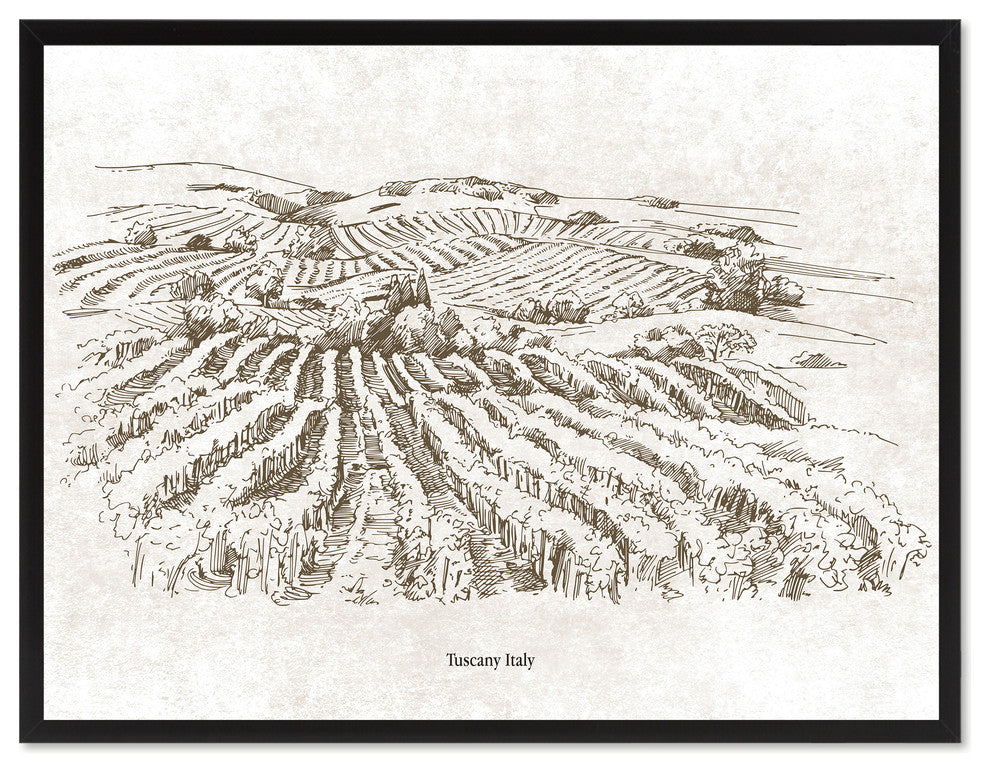 Tuscany Italy Winery Print on Canvas with Picture Frame, 13"x17"