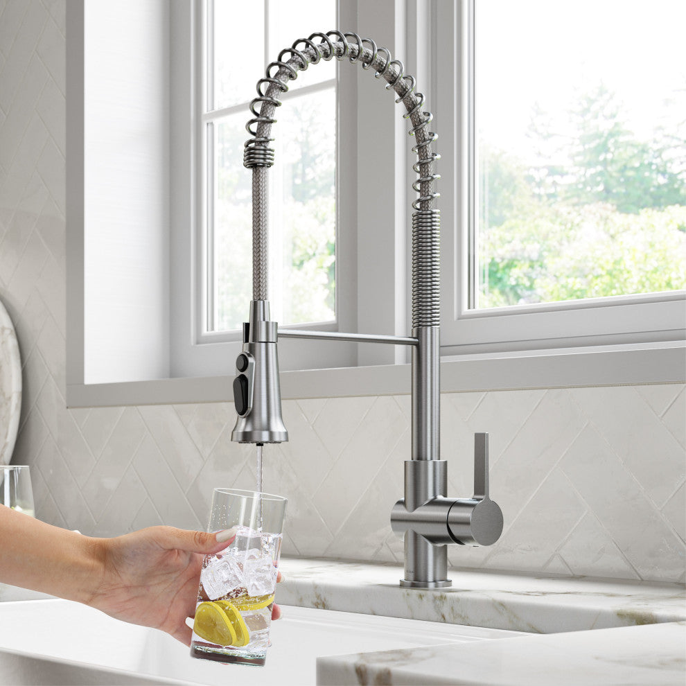 Britt Commercial Style 3-Function Pull-Down 1-Handle 1-Hole Kitchen Faucet, Spot Free Stainless Steel (Filter Kff-1691sfs)
